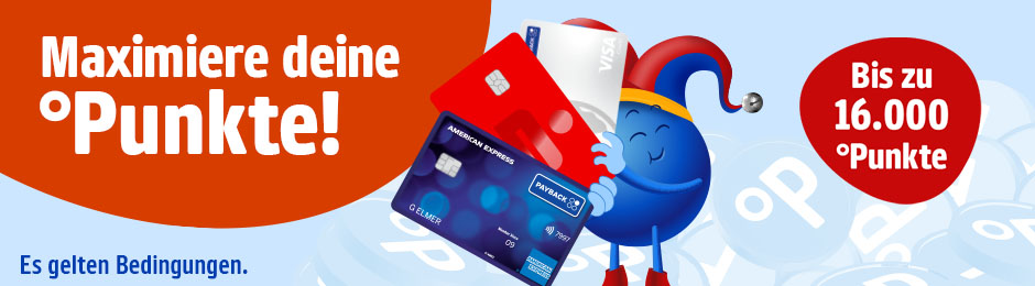 Maximiere deine Punkte mit PAYBACK, American Express, Visa und Sparkasse.