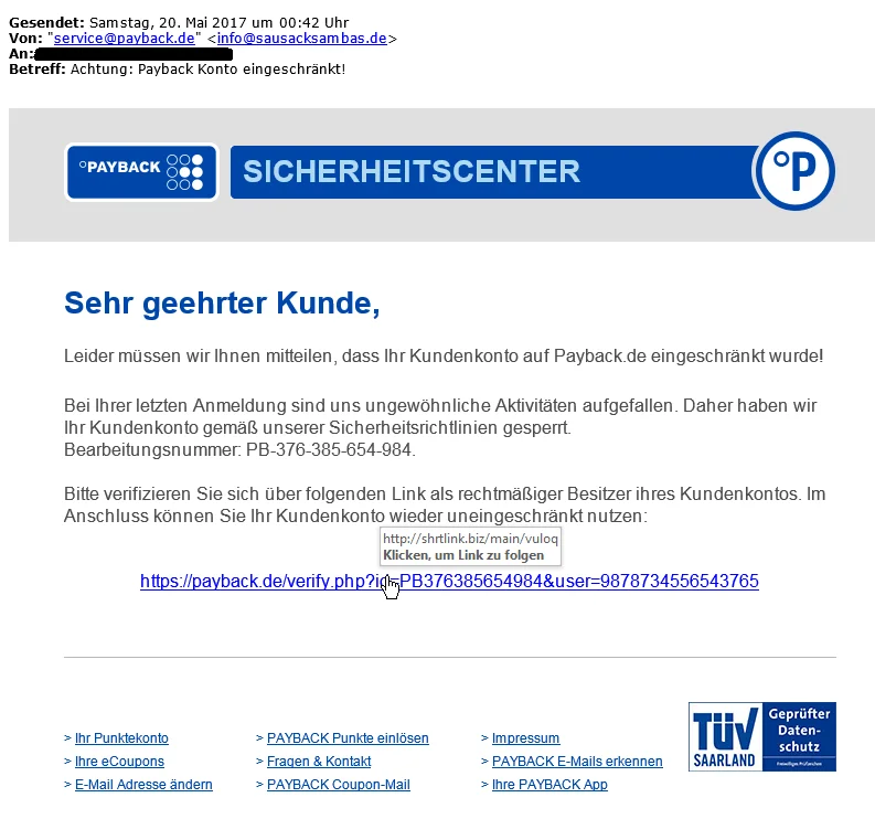 Beispiel einer Phishing-Email
