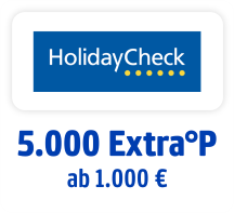 Jetzt bei HoildayCheck 5000 Extra-Punkte ab 1000 € Buchungswert. Hier klicken.