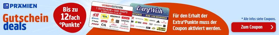 PAYBACK Prämien: Bis zu 12fach Punkte auf ausgewählte Gutschein-Bestellung! Zum Coupon.