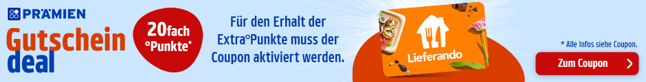 PAYBACK Prämien: Bis zu 20fach Punkte auf Lieferando Gutscheinbestellungen! Jetzt Coupon aktivieren