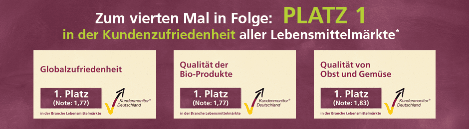 Platz 1 in der Kundenzufriedenheit aller Lebensmittelmärkte. Hier klicken.