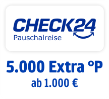 Jetzt 5000 Extra-Punkte ab 1000 € Buchungswert bei Check24 Pauschalreise. Hier klicken.