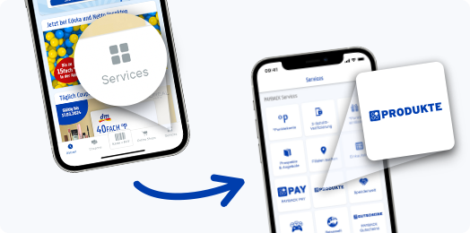 In der App rechts unten auf Services drücken und in der 3 Zeile in der Mitte findest du Produkte