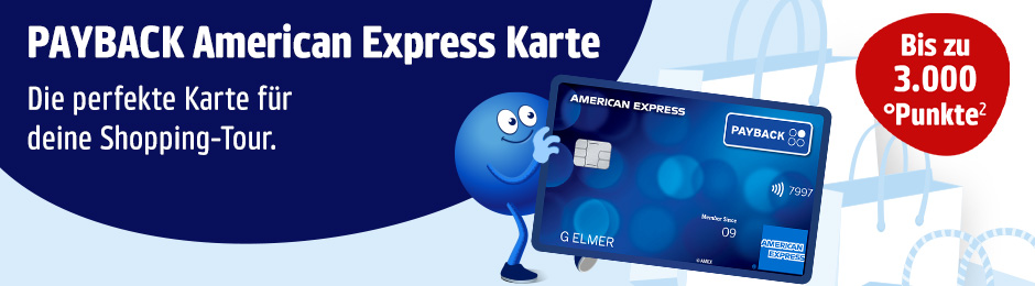 PAYBACK American Express Karte: Bis zu 3000 Punkte. Dauerhaft ohne Jahresgebühr. Es gelten Bedingungen.