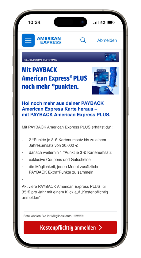 3. Melde dich durch Klick auf den roten Button unkompliziert für PLUS an