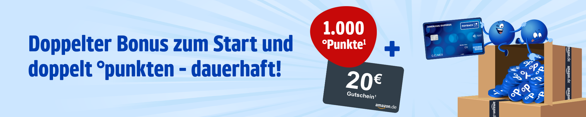 PAYBACK American Express Karte: 1.000 Extra-Punkte und ein 20€ Amazon Gutschein. Dauerhaft ohne Jahresgebühr. Es gelten Bedingungen. 