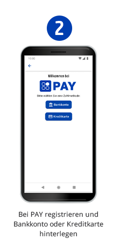 Mit Pay registrieren und Bankkonto oder Kreditkarte hinterlegen