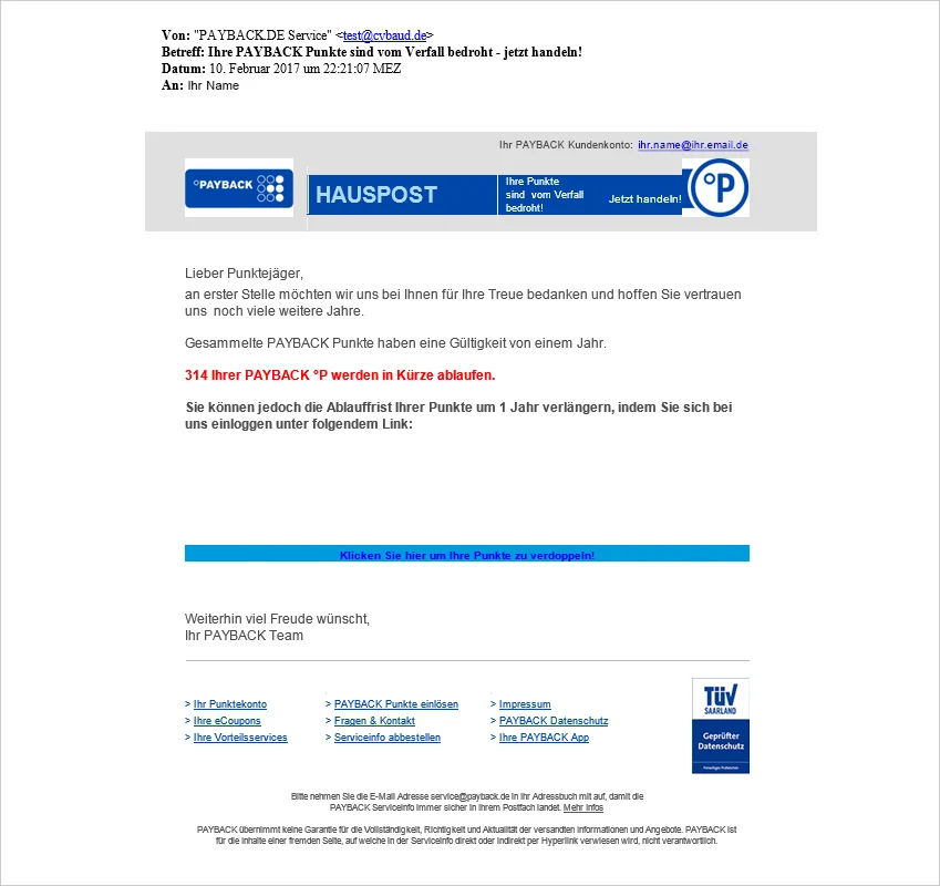 Beispiel einer Phishing Mail
