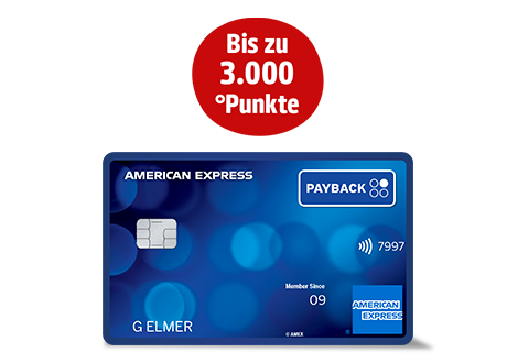 PAYBACK American Express Karte: Bis zu 3000 Punkte. Dauerhaft ohne Jahresgebühr. Es gelten Bedingungen. 