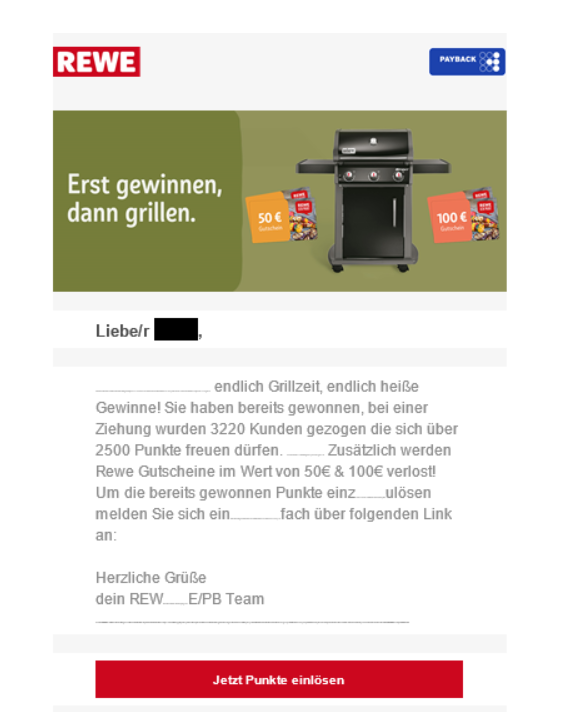 Aktuelle REWE Phishing-Mail