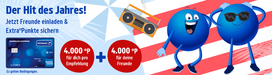 PAYBACK Amex Karte an Freunde empfehlen: 4000 Punkte für dich pro Empfehlung. 4000 Punkte für deine Freunde. Jetzt informieren.
