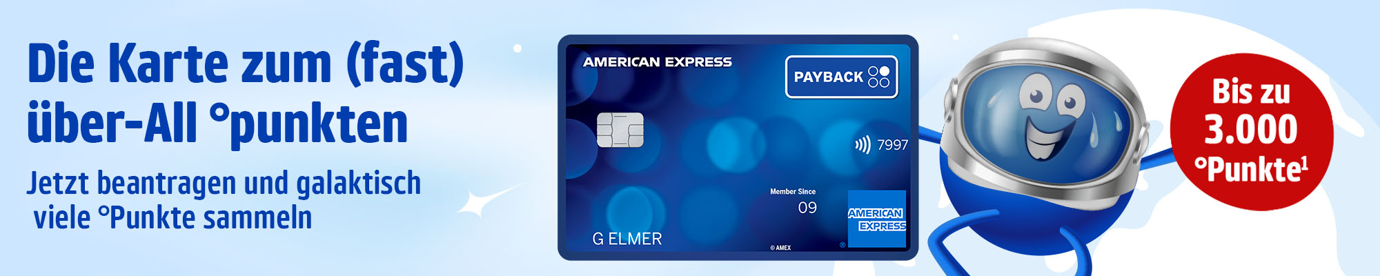 PAYBACK American Express Karte: Bis zu 3000 Punkte. Dauerhaft ohne Jahresgebühr. Es gelten Bedingungen.