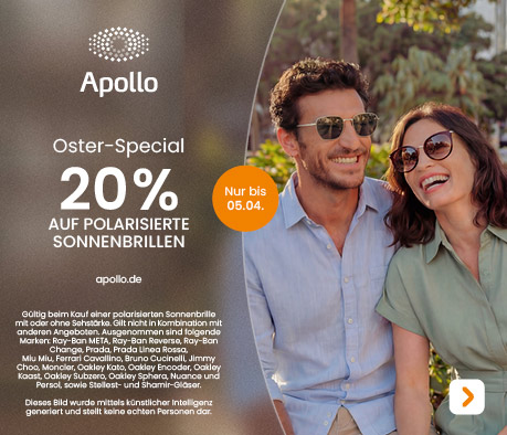 Oster-Special bei Apollo. 20% auf polarisierte Sonnenbrillen. Nur bis 05.04.2026.