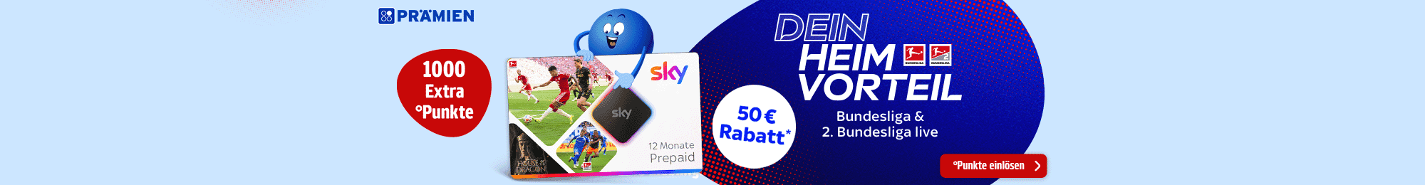 1.000 ExtraPunkte mit Coupon auf ein 12 Monate Sky Fußball-Bundesliga Abo.