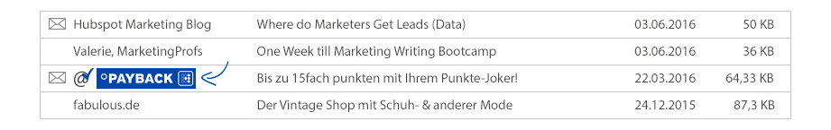 Achten Sie im E-Mail-Postfach auf das PAYBACK logo in der Betreffzeile!