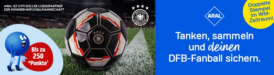 Tanken, sammeln, DFB Fanball sichern. Hier klicken für Infos.