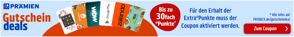 PAYBACK Prämien: 30fach Punkte auf ausgewählte Gutschein-Bestellung! Zum Coupon.