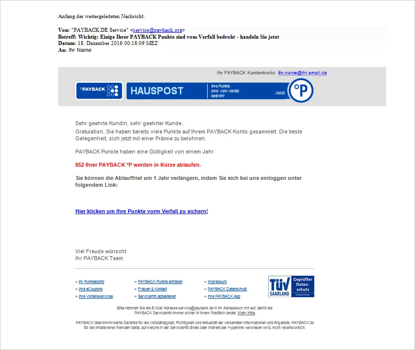 Beispiel einer Phishing Mail