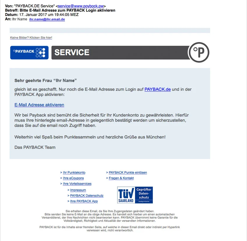 Beispiel einer Phishing Mail