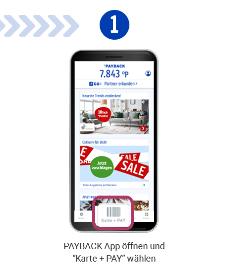 PAYBACK App öffnen + "Karte & PAY" wählen