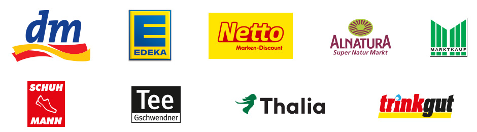 Punkte einlösen bei dm, Edeka, Netto, Alnatura, Marktkauf, Schuhmann, Tee Gschwendner, Thalia und trinkgut.